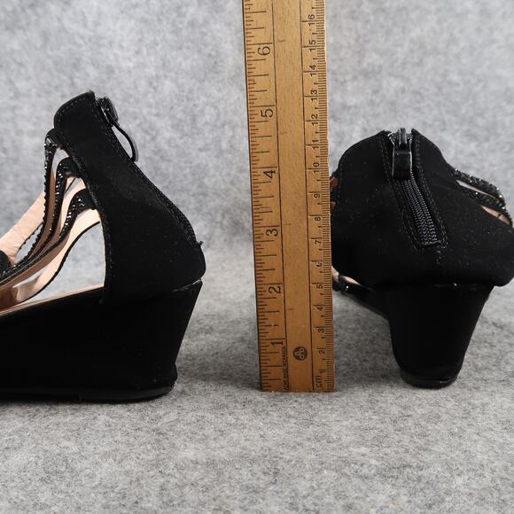 Dress Sandals Womens 9 Shoes Wedge Heel Zip Open Toe Strappy Black Classic - Picture 6 of 11